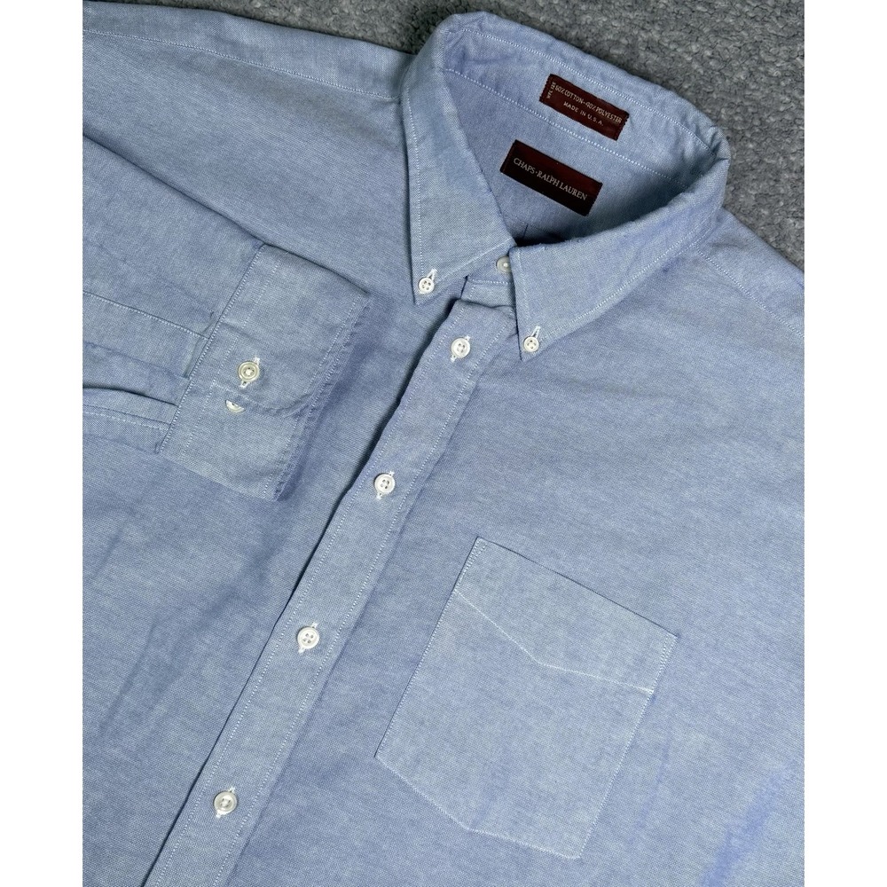 Vintage Chaps Ralph Lauren Men's 2XL Long Sleeve Shirt Blue Oxford Made In USA